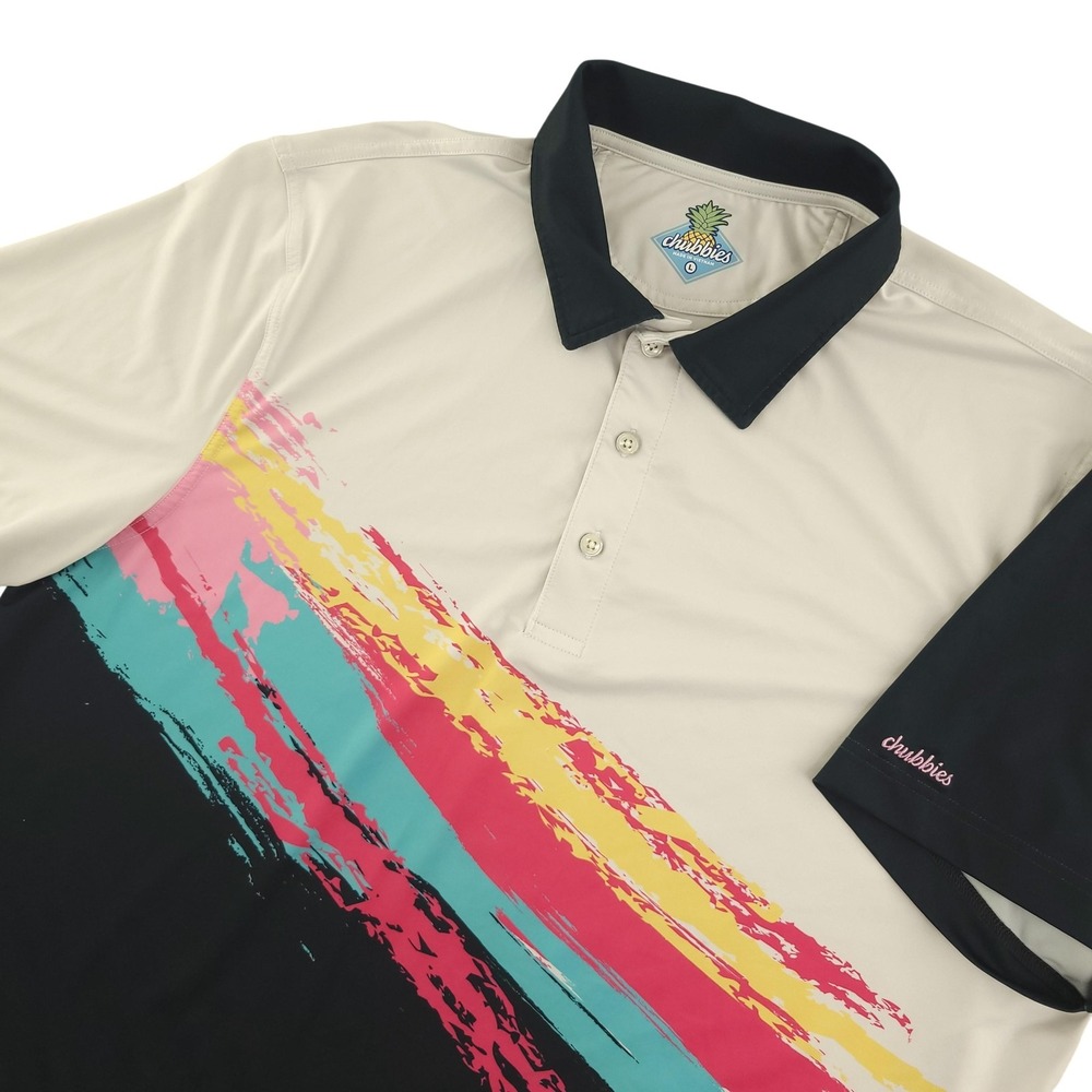 Chubbies Polo Shirt Mens Large Multicolor Brushstroke Golf Performance Stretch